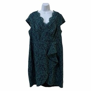 Vince Camuto Lace Knee Length Sheath Dress Size 14W Teal Cocktail Wedding Event